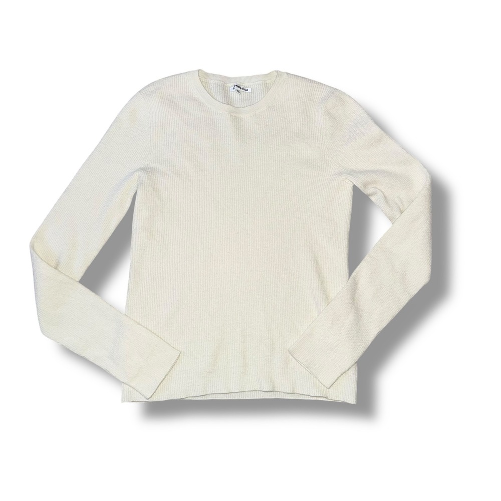 Reformation Cream Ribbed Knit Long Sleeve Top Extra Fine Merino Wool
